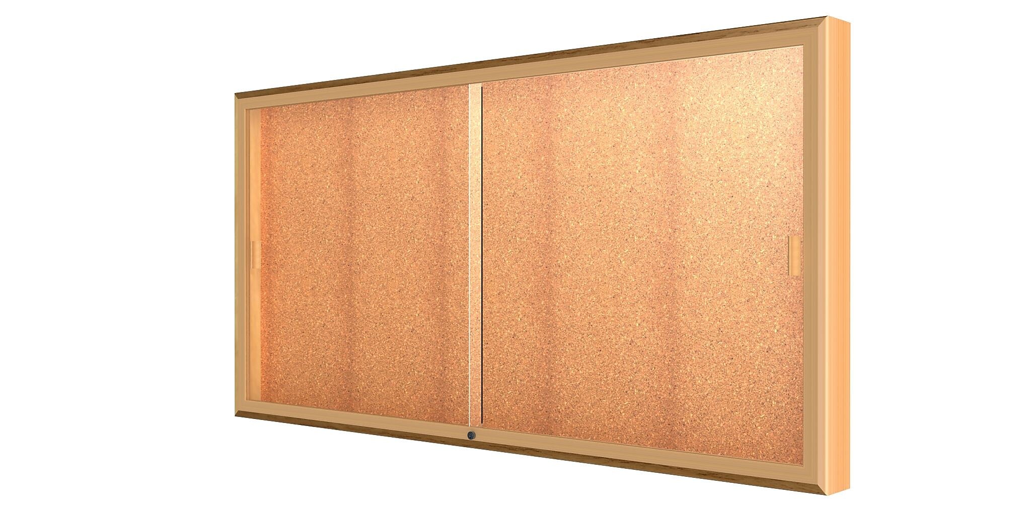 Ghent Legacy 72"W x 36"H x 4"D Wall Case, Cork Back, Autumn Oak Finish, Gold Trim
