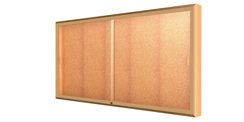 Ghent Legacy 72"W x 36"H x 4"D Wall Case, Cork Back, Autumn Oak Finish, Gold Trim