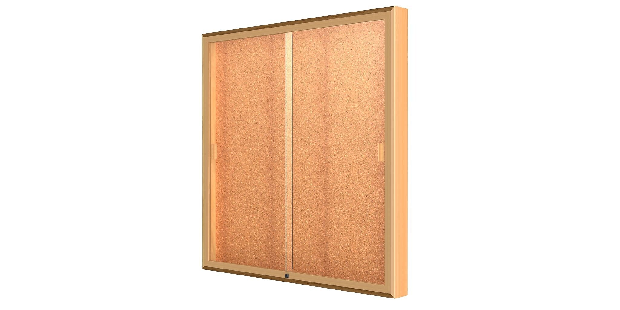 Ghent Legacy 48"W x 48"H x 4"D Wall Case, Cork Back, Autumn Oak Finish, Gold Trim