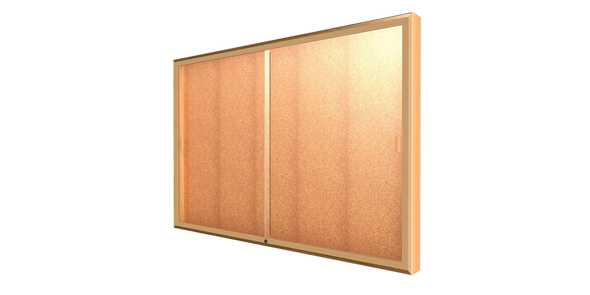 Ghent Legacy 72"W x 48"H x 4"D Wall Case, Cork Back, Autumn Oak Finish, Gold Trim