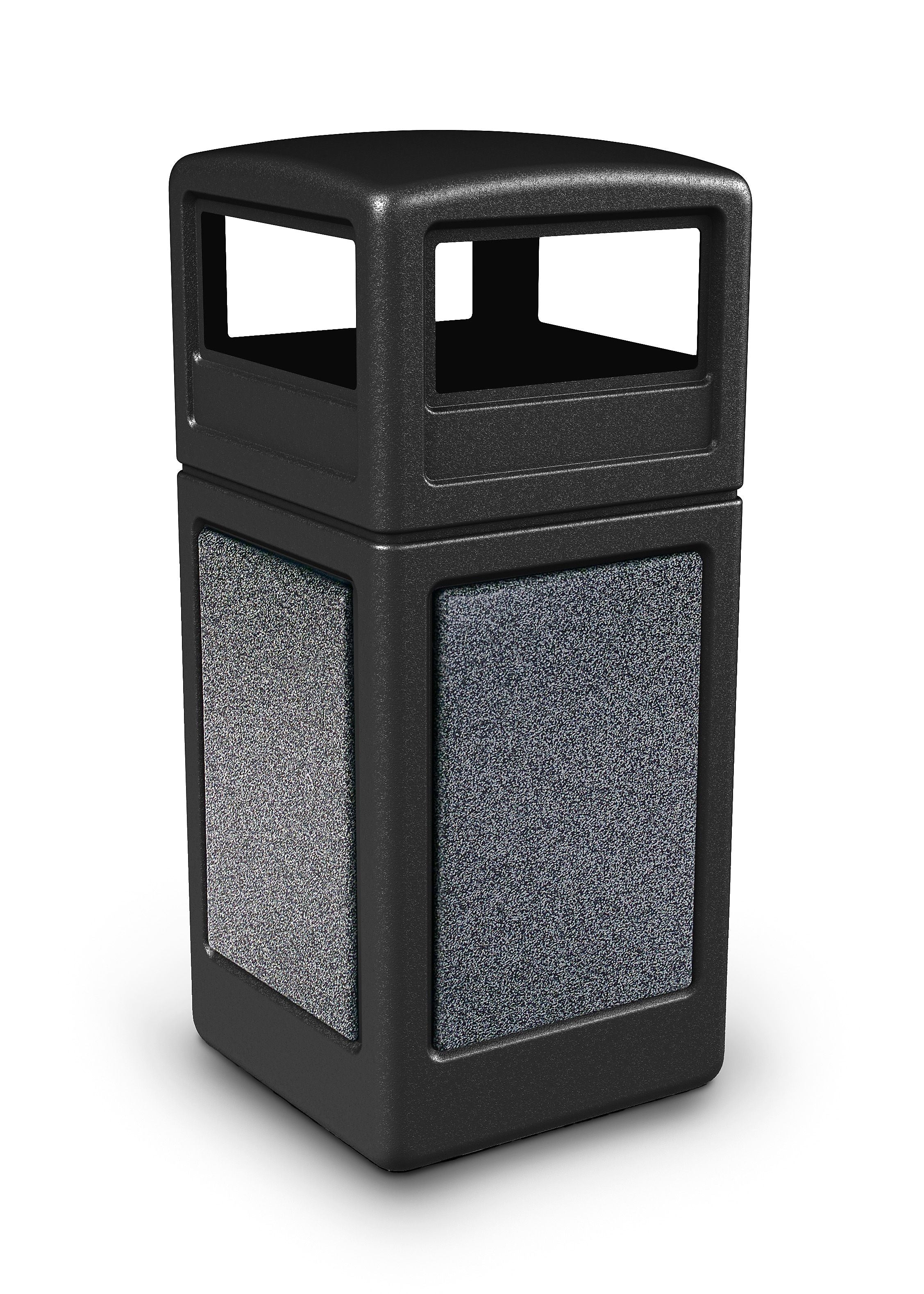 Commercial Zone Products StoneTec 42 Gallon Square Trash Can with Dome Lid, Black with Pepperstone Panels (72041399)