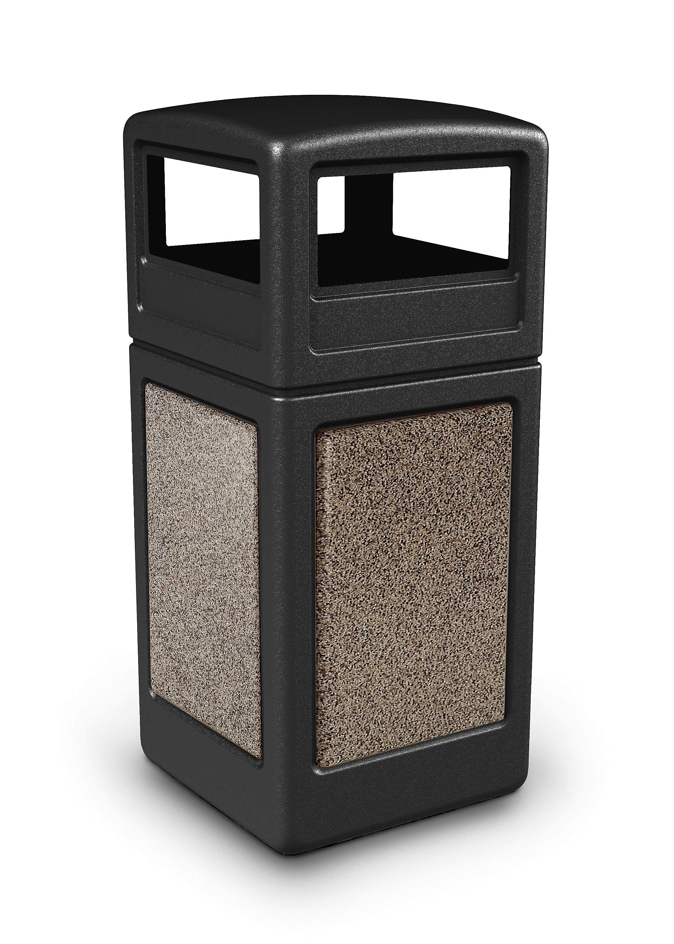 Commercial Zone Products® 42gal Square StoneTec® Trash Can with Dome Lid, Black with Riverstone Panels (72045299)