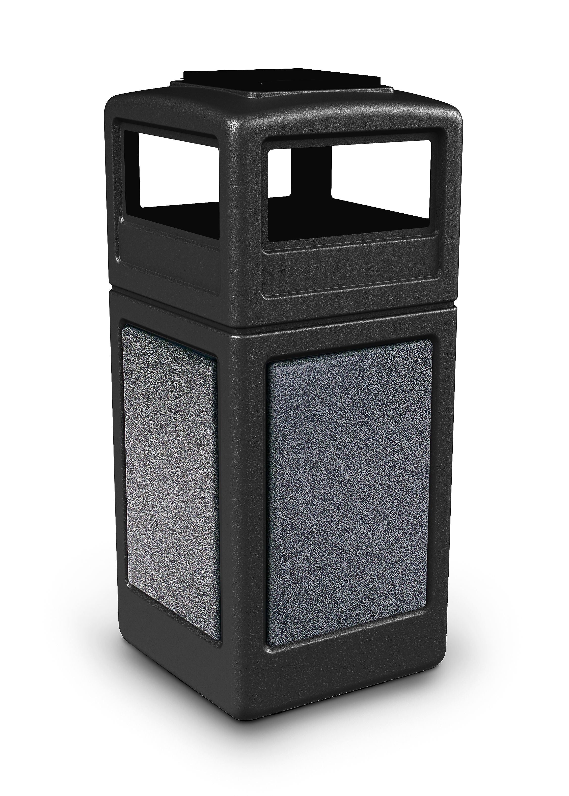 Commercial Zone Products® 42gal Square StoneTec® Trash Can with Ashtray Dome Lid, Black/Pepperstone Panels (72051399)