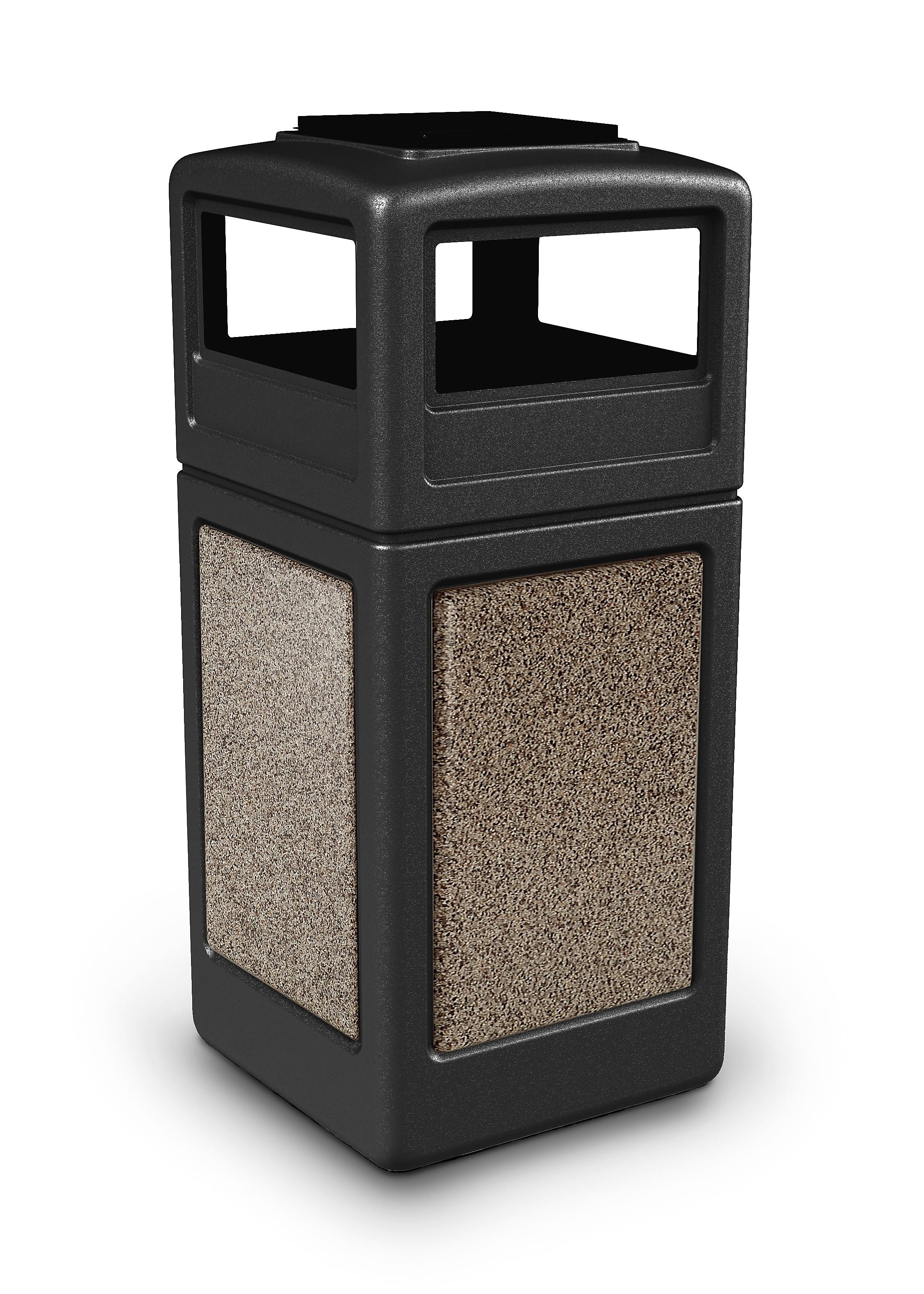 Commercial Zone Products® 42gal Square StoneTec® Trash Can with Ashtray Dome Lid; Black with Riverstone Panels (72055299)