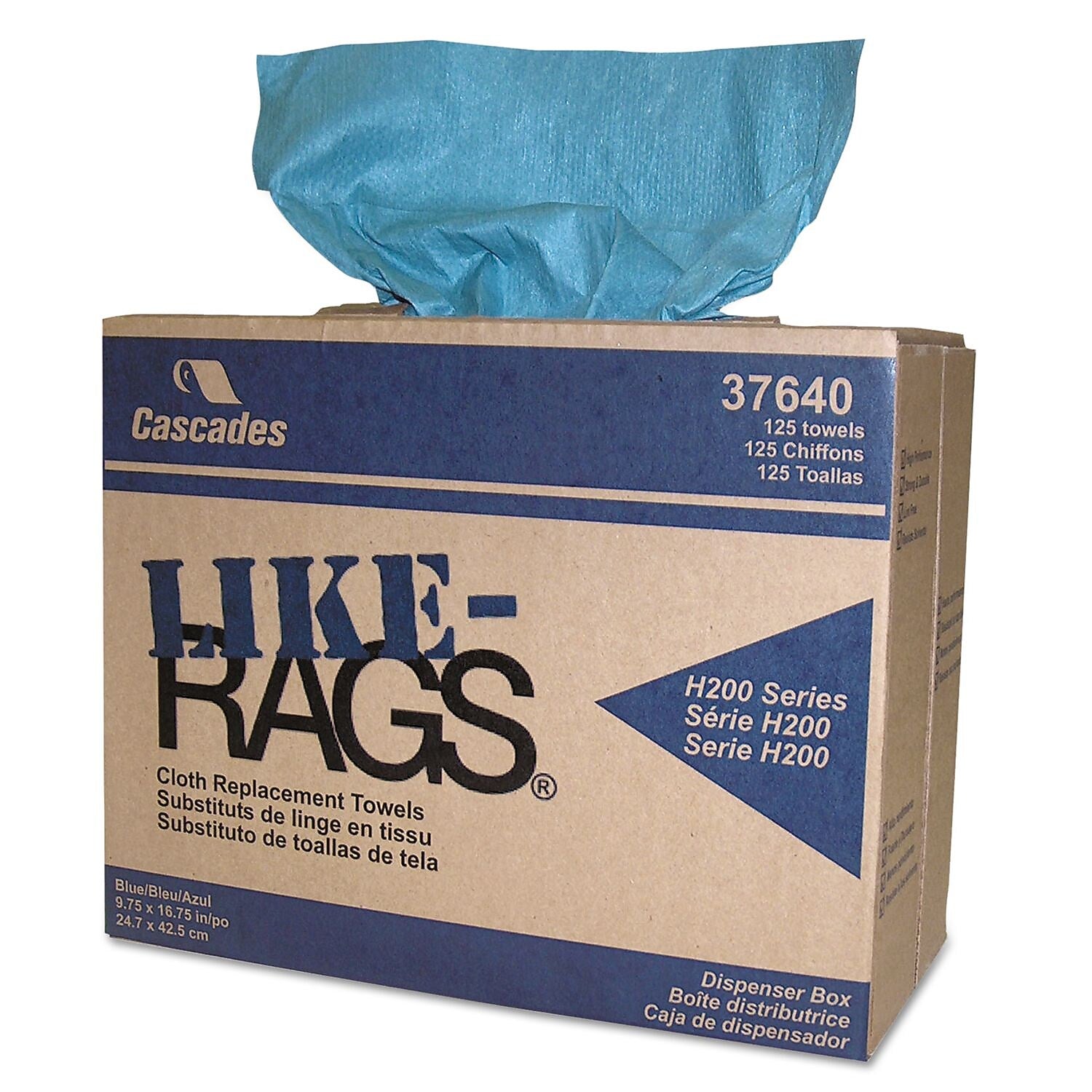 Cascades Like-Rags Cleaning Towels, 9.75" x 16.75", Blue, 125 Sheets/Pack, 125 Towels/Pack, 6/Carton (CSDW711)