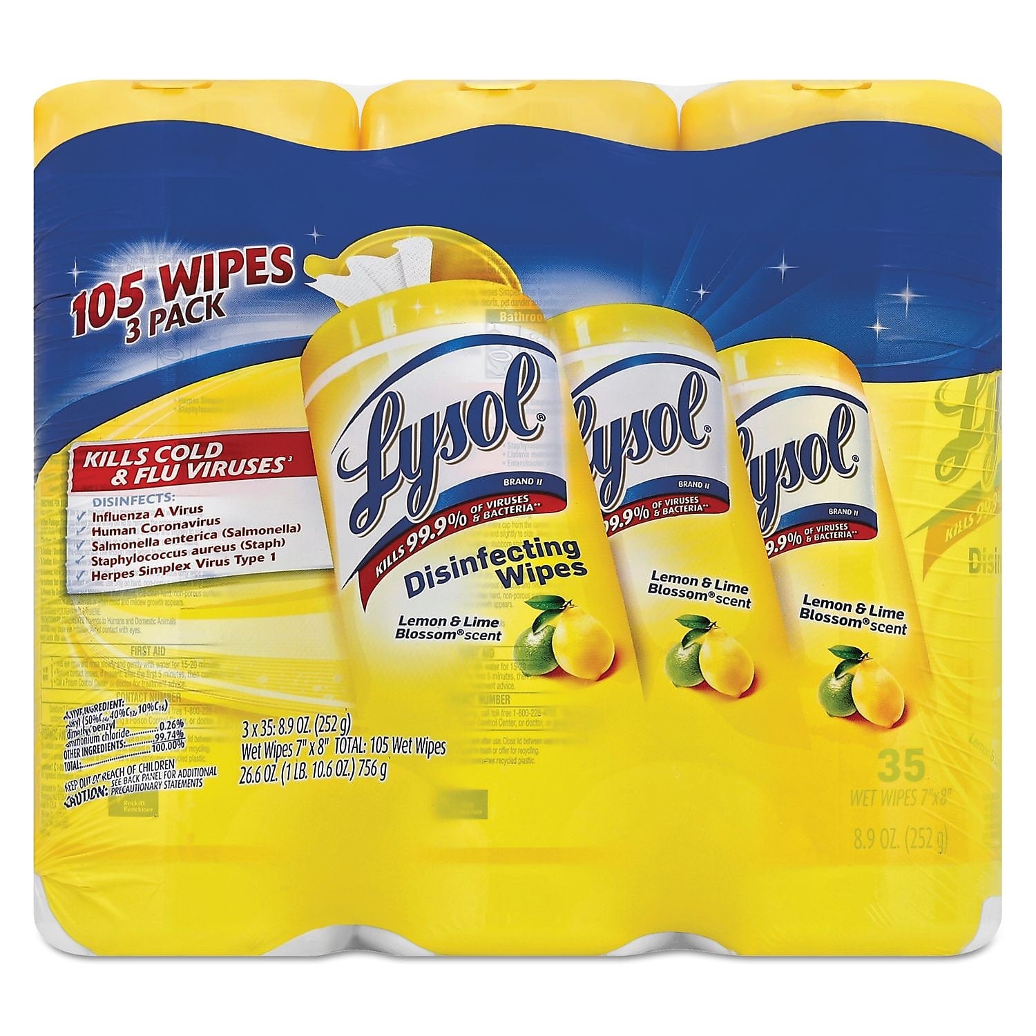Lysol Brand Disinfecting Wipes, Lemon & Lime Blossom, 35 Wipes/Canister, 3 Canisters/Pack, 4 Packs/Carton (RAC82159CT)