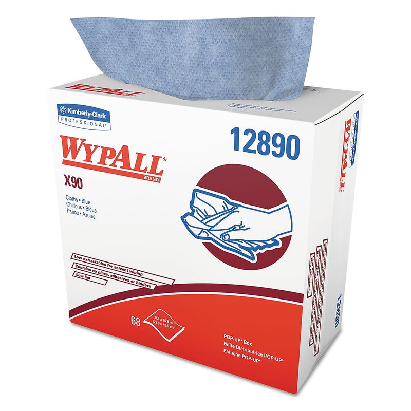 WypAll* X90 Cloths, Pop-Up Box, 8 3/10 x 16 4/5, Denim Blue, 68/box, 5 Boxes/carton