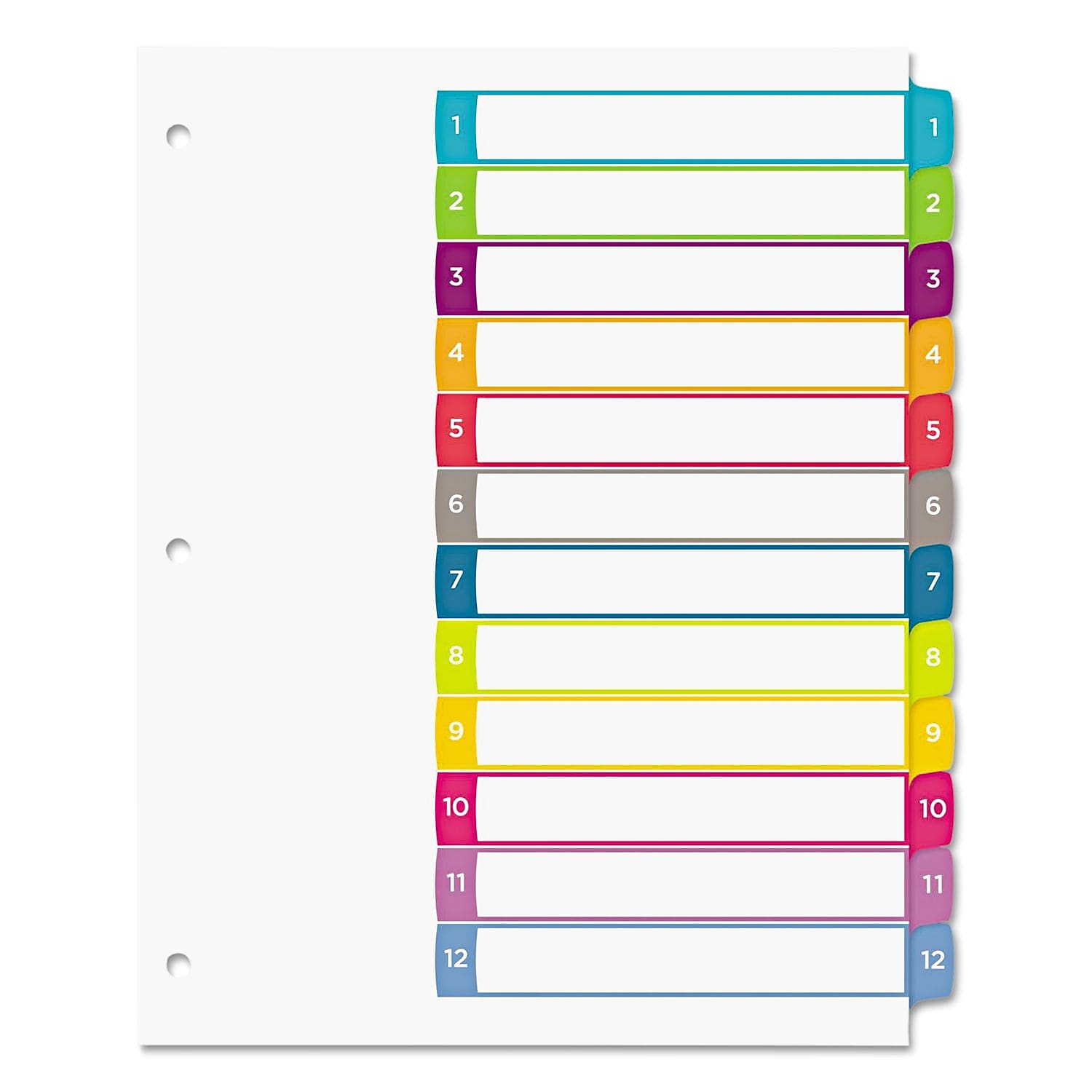 Avery Ready Index Table Of Contents Dividers, Multicolor Tabs, 1-12, Letter