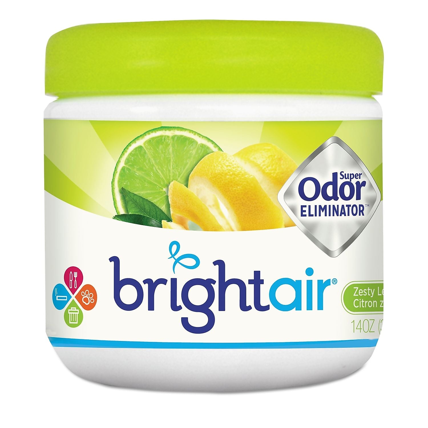 BRIGHT Air Super Odor Eliminator, Zesty Lemon & Lime, 14 Oz Jar, 6/carton