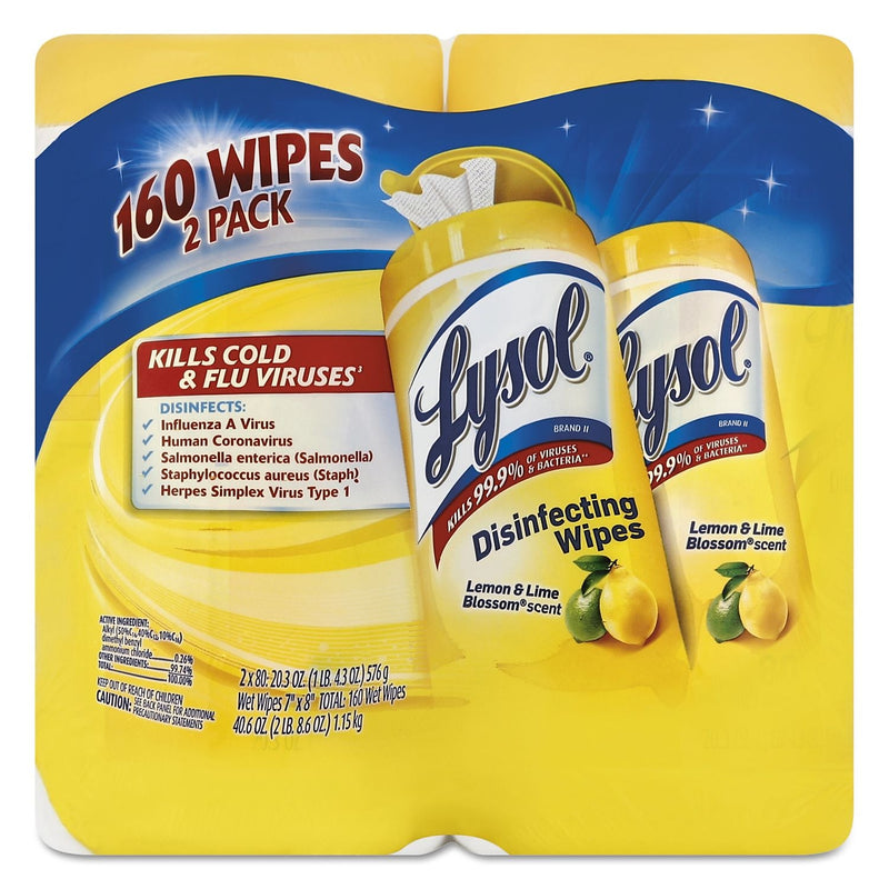 LYSOL Brand Disinfecting Wipes, Lemon/lime Blossom, 7 x 8, 80/canister, 2/pack, 3 Pk/ctn