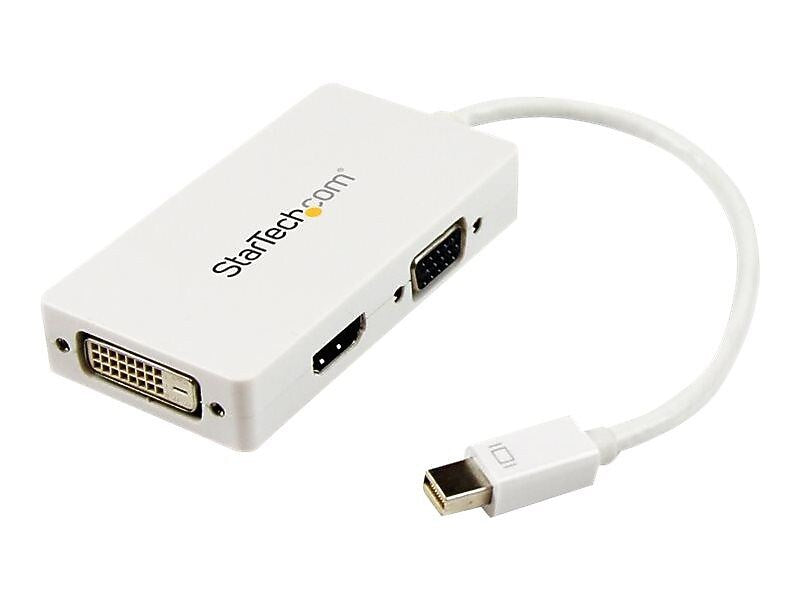 StarTech MDP2VGDVHDW 10.6" Mini DisplayPort to VGA/DVI/HDMI Travel Audio/Video Adapter, White