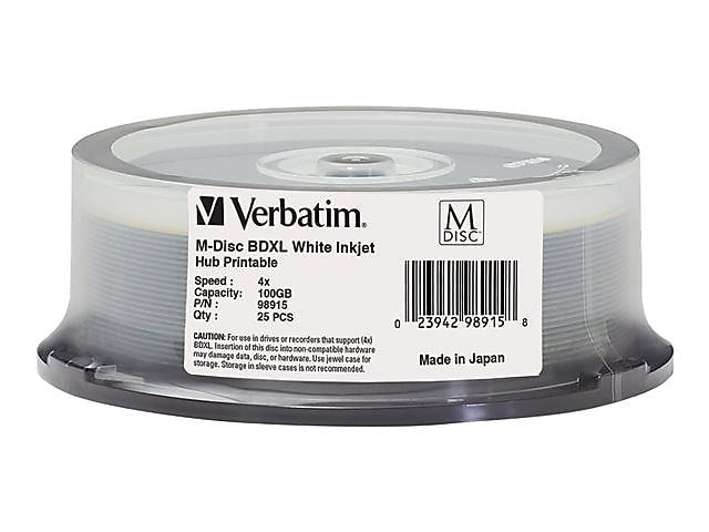 Verbatim M-Disc 98915 4x Blu-Ray, White, Inkjet Printable, 25/Pack