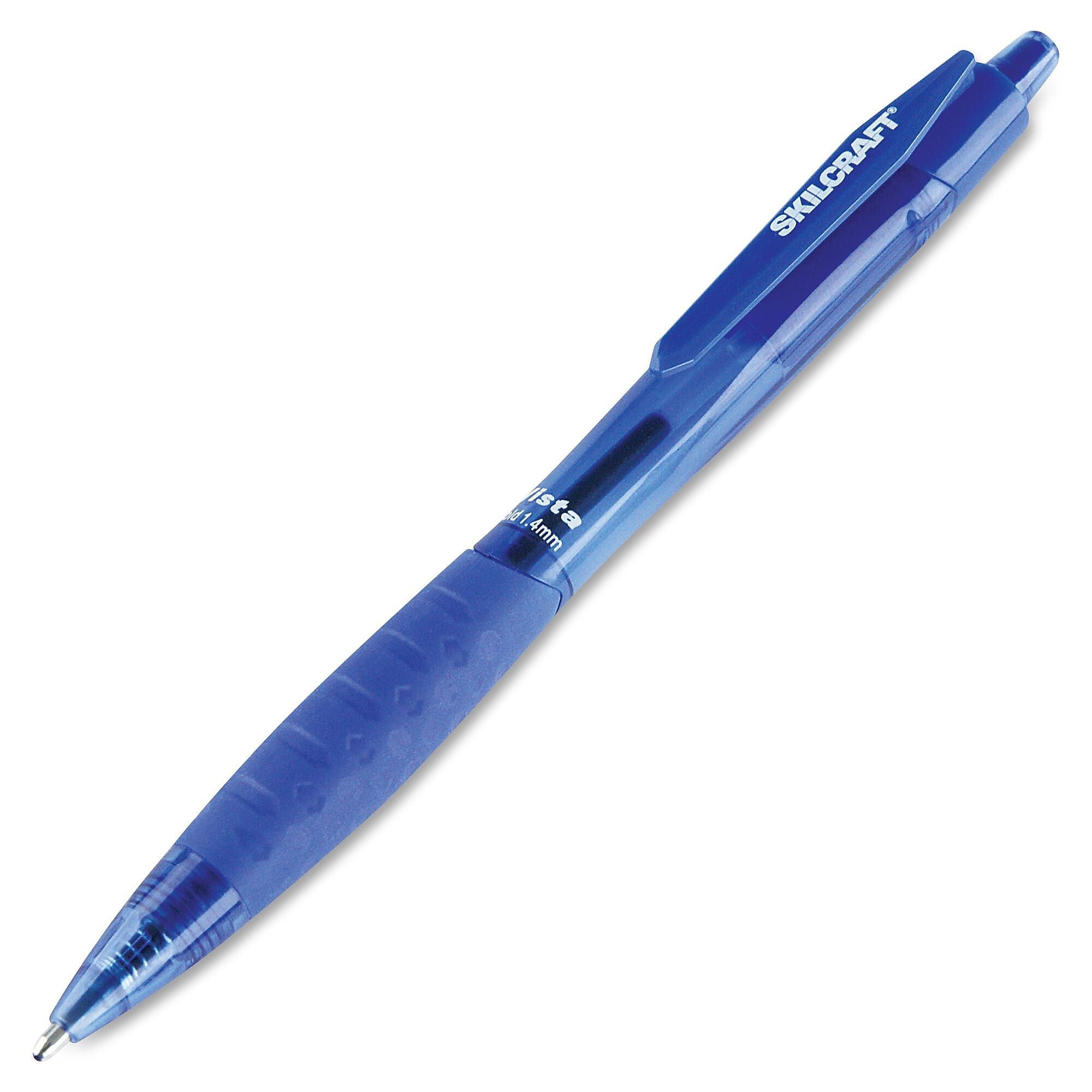 AbilityOne SKILCRAFT Retractable Ballpoint Pen, 1.4 mm Pen Point Size, Refillable, Blue Ink, Transparent Barrel, 12 / Dozen