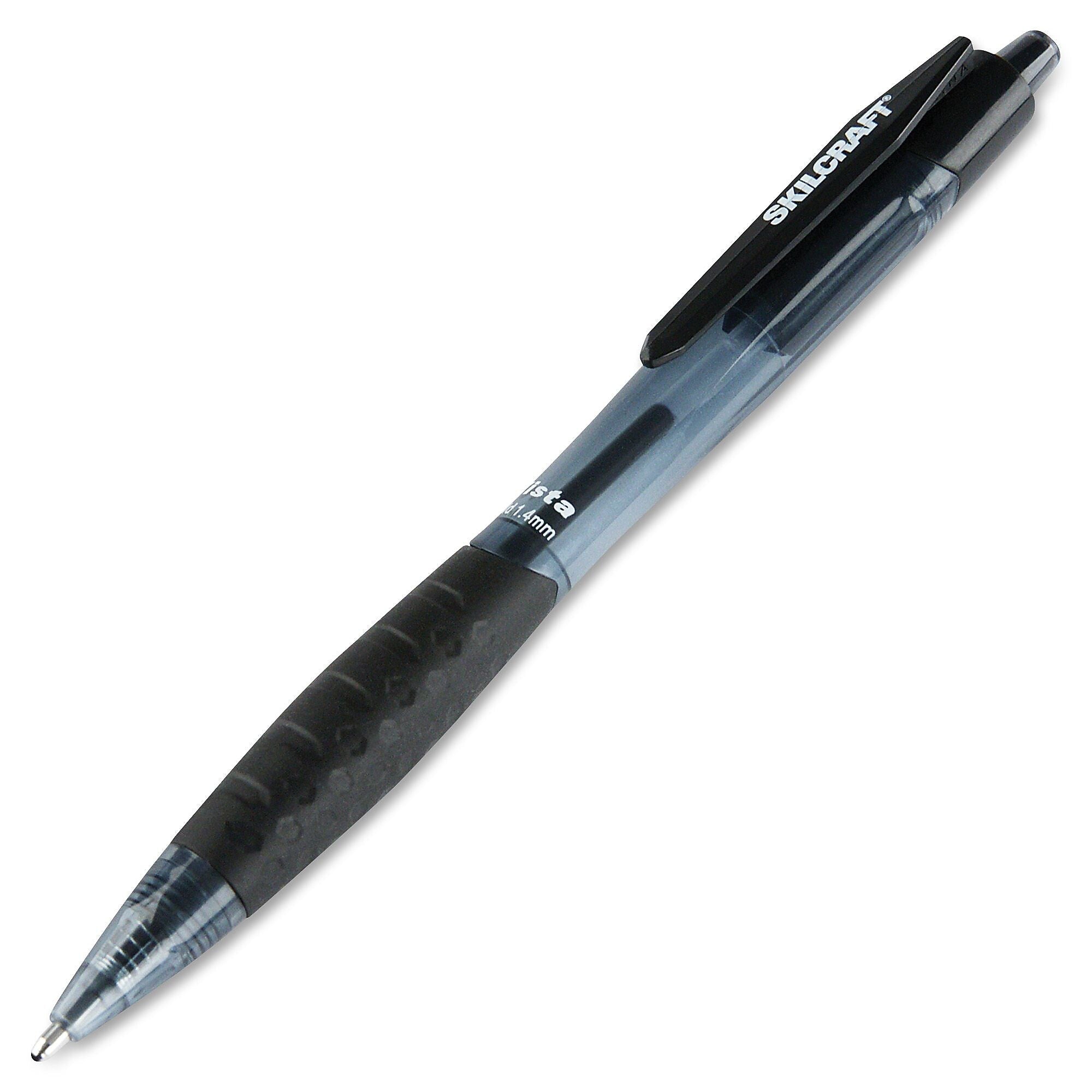 AbilityOne SKILCRAFT Retractable Ballpoint Pen, 1.4 mm Pen Point Size, Refillable, Black Ink, Transparent Barrel, 12 / Dozen
