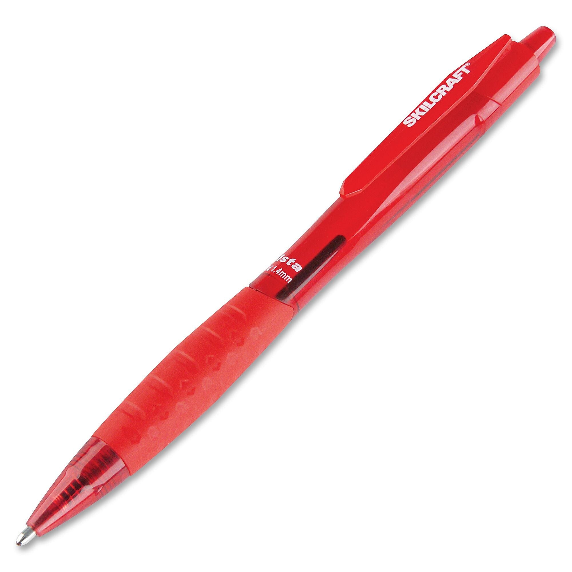 AbilityOne SKILCRAFT Retractable Ballpoint Pen, 1.4 mm Pen Point Size, Refillable, Red Ink, Transparent Barrel, 12 / Dozen