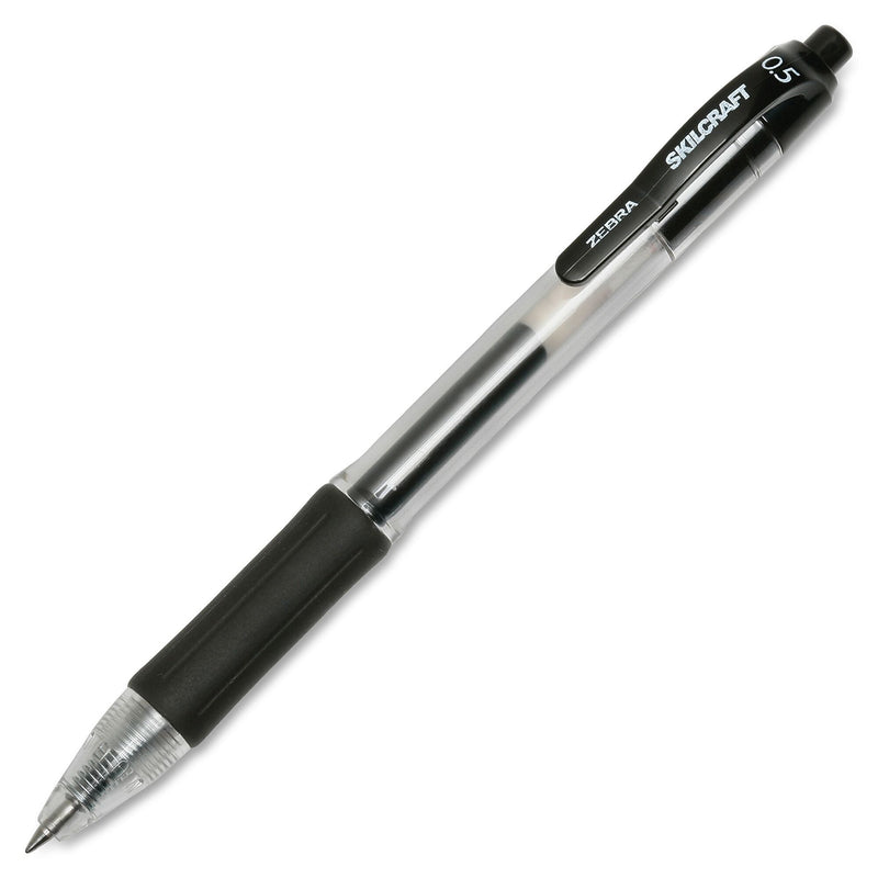 AbilityOne SKILCRAFT Zebra Fine Point Retractable Gel Pen, Black Gel, based Ink, Clear, Black Barrel, 12/DZ