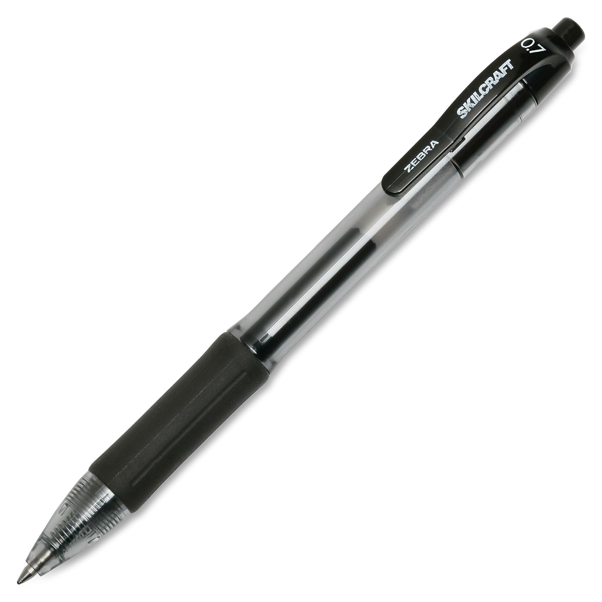 AbilityOne SKILCRAFT Zebra Med. Point Retractable Gel Pen, Black Gel, based Ink, Clear, Black Barrel, 12 /Dz