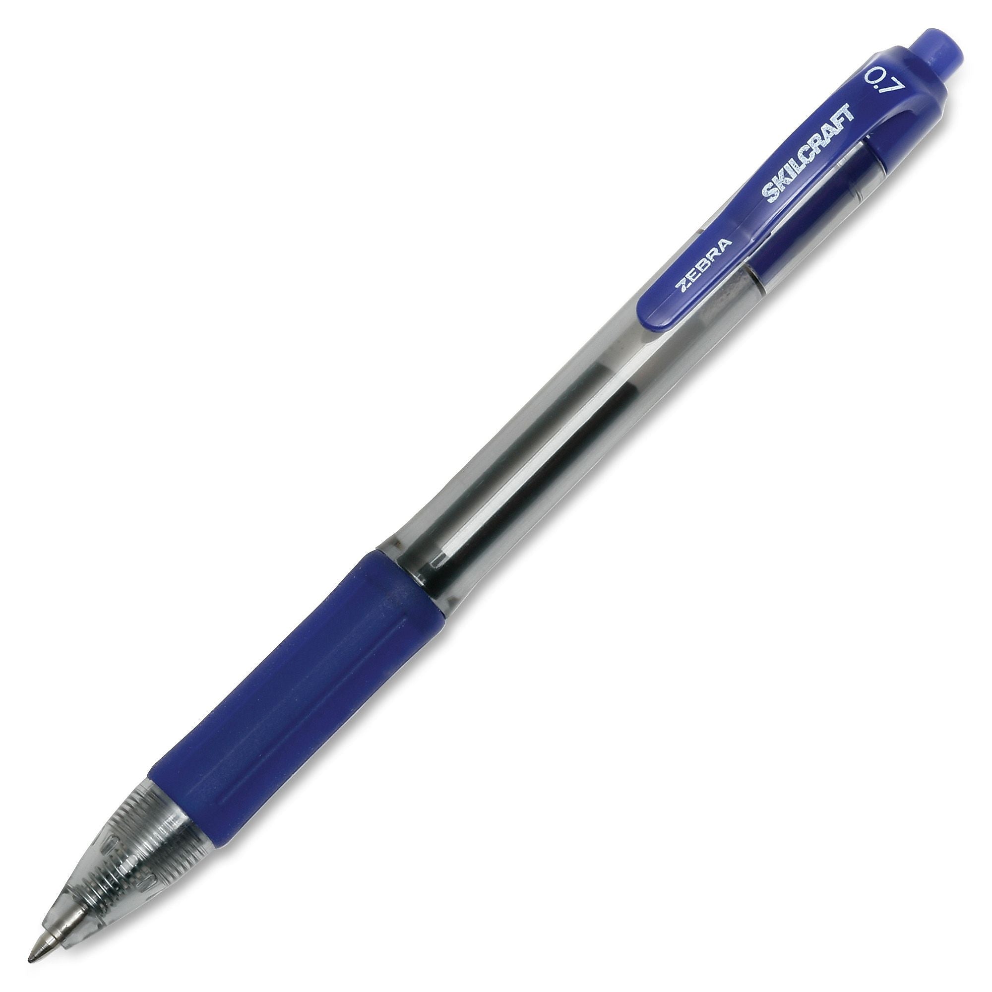 AbilityOne SKILCRAFT Zebra Med. Point Retractable Gel Pen, Black Gel, based Ink, Clear, Blue Barrel, 12/Dz