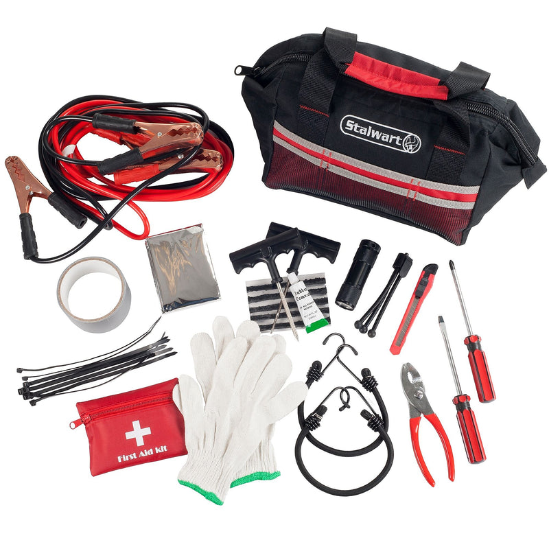 Stalwart 55 Pc Emergency Roadside Kit with Travel Bag - Red