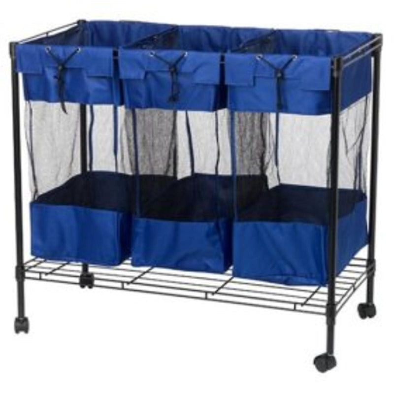 Household Essentials 3-Section Rolling Laundry Sorter, Nylon, Black (7119)
