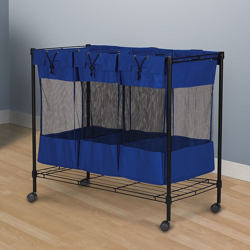 Household Essentials 3-Section Rolling Laundry Sorter, Nylon, Black (7119)