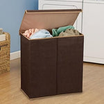 Household Essentials Collapsible Double Hamper with Lid, Poly, Dark Coffee Linen (5614)
