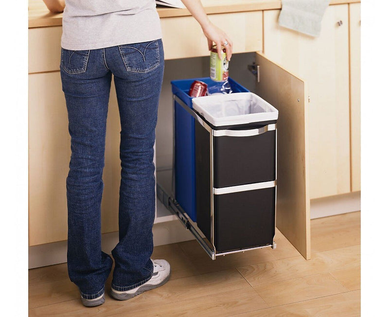 simplehuman Twin-Bucket Pull-Out Trash Can & Recycling Container, 9 Gallon