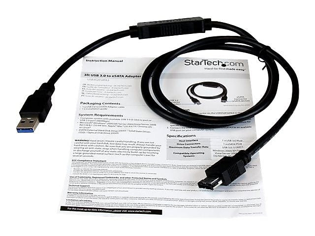 StarTech 3' eSATA/Type-A USB Female/Male Adapter Cable, Black (USB3S2ESATA3)