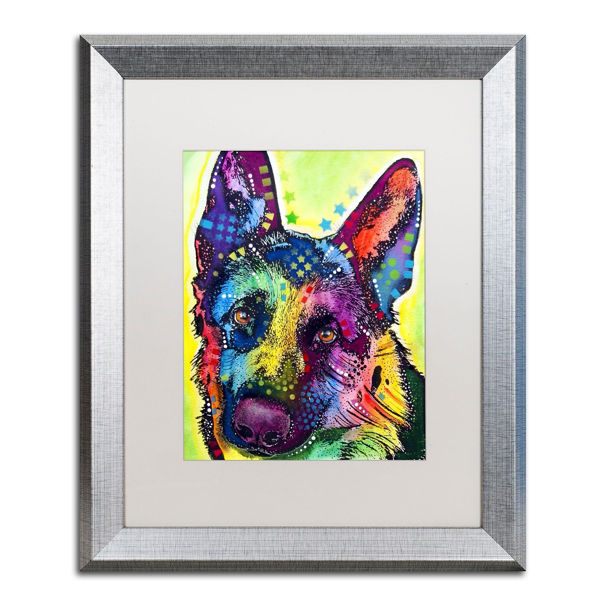 Trademark Fine Art ''German Shepherd'' by Dean Russo 16" x 20" White Matted Silver Frame (ALI0238-S1620MF)