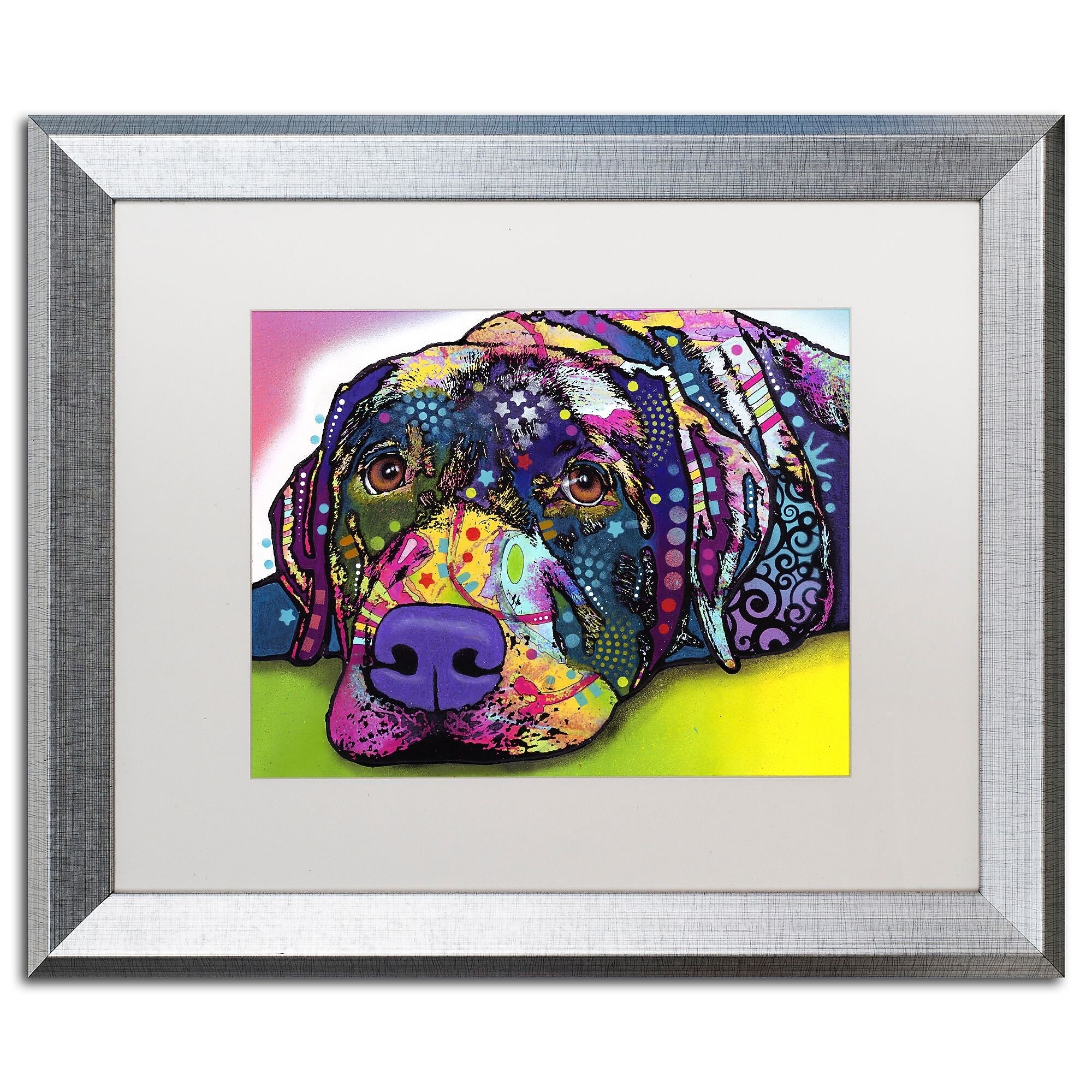 Trademark Fine Art ''Savvy Labrador'' by Dean Russo 16" x 20" White Matted Silver Frame (ALI0242-S1620MF)