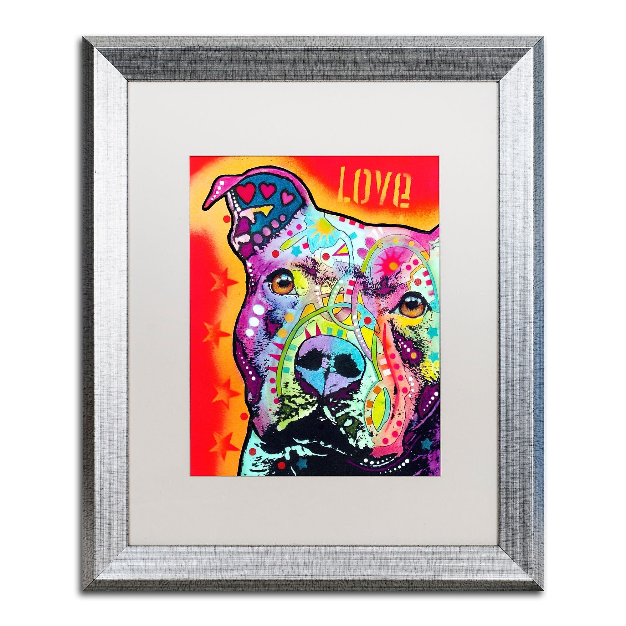 Trademark Fine Art ''Thoughtful Pitbull'' by Dean Russo 16" x 20" White Matted Silver Frame (ALI0246-S1620MF)