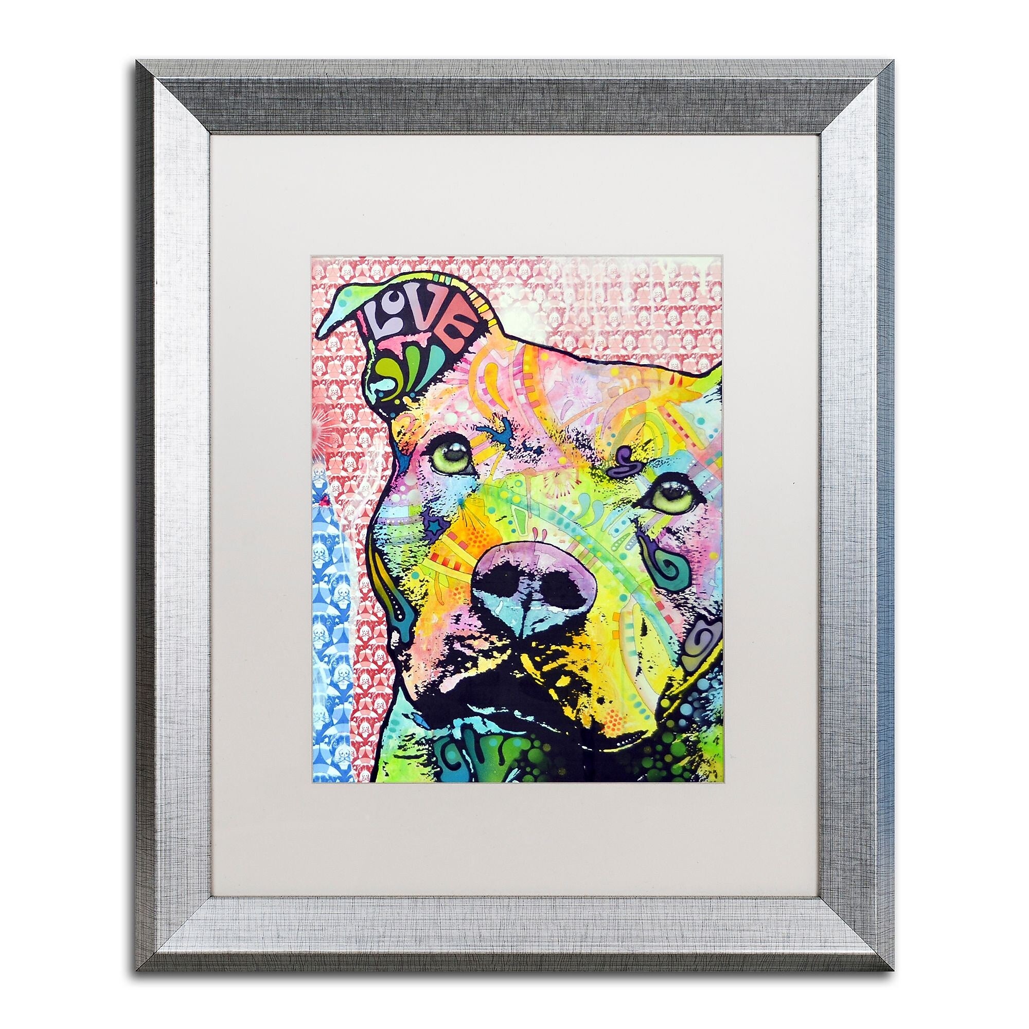 Trademark Fine Art ''Thouthful Pittbull II'' by Dean Russo 16" x 20" White Matted Silver Frame (ALI0261-S1620MF)