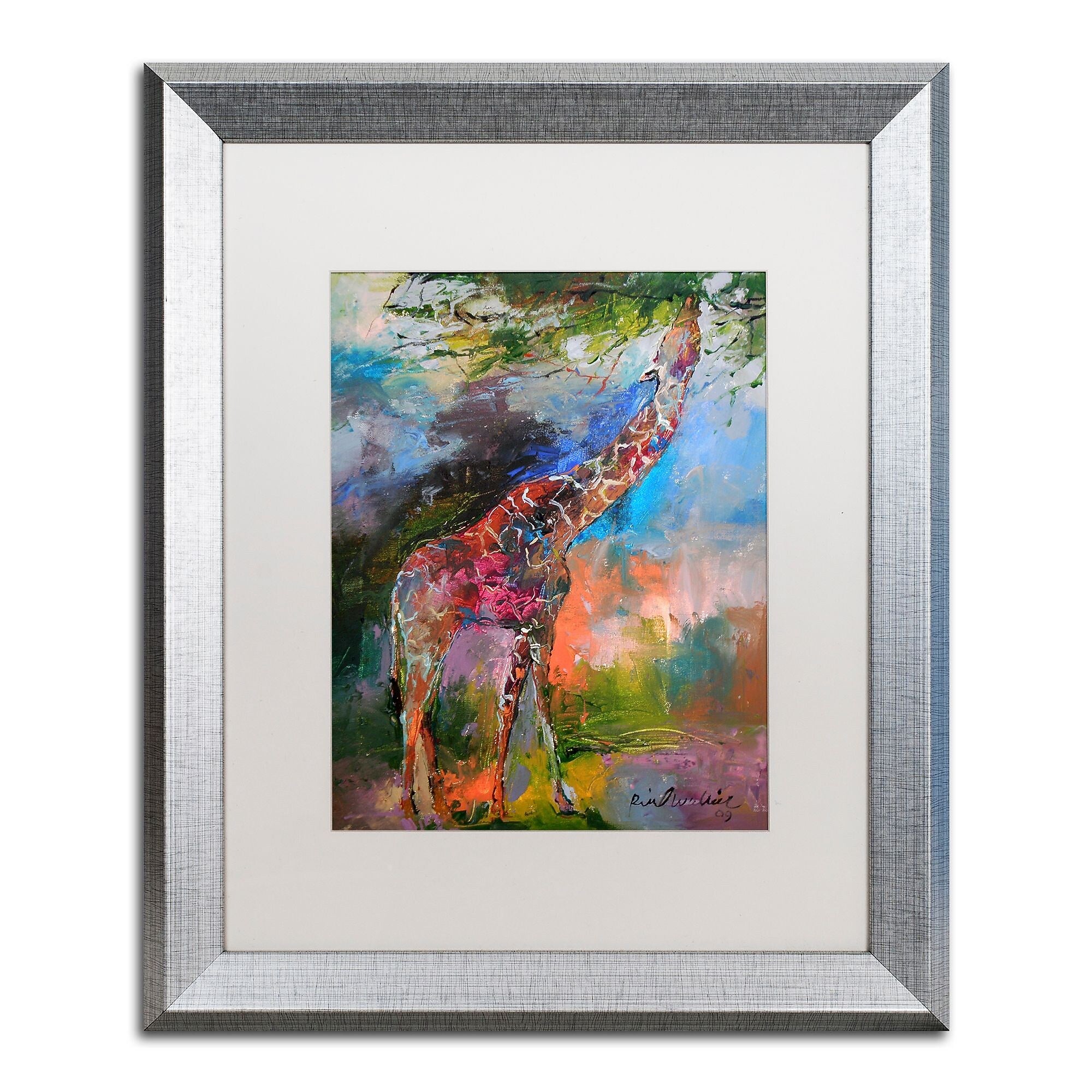 Trademark Fine Art ''Giraffe'' by Richard Wallich 16" x 20" White Matted Silver Frame (ALI0345-S1620MF)