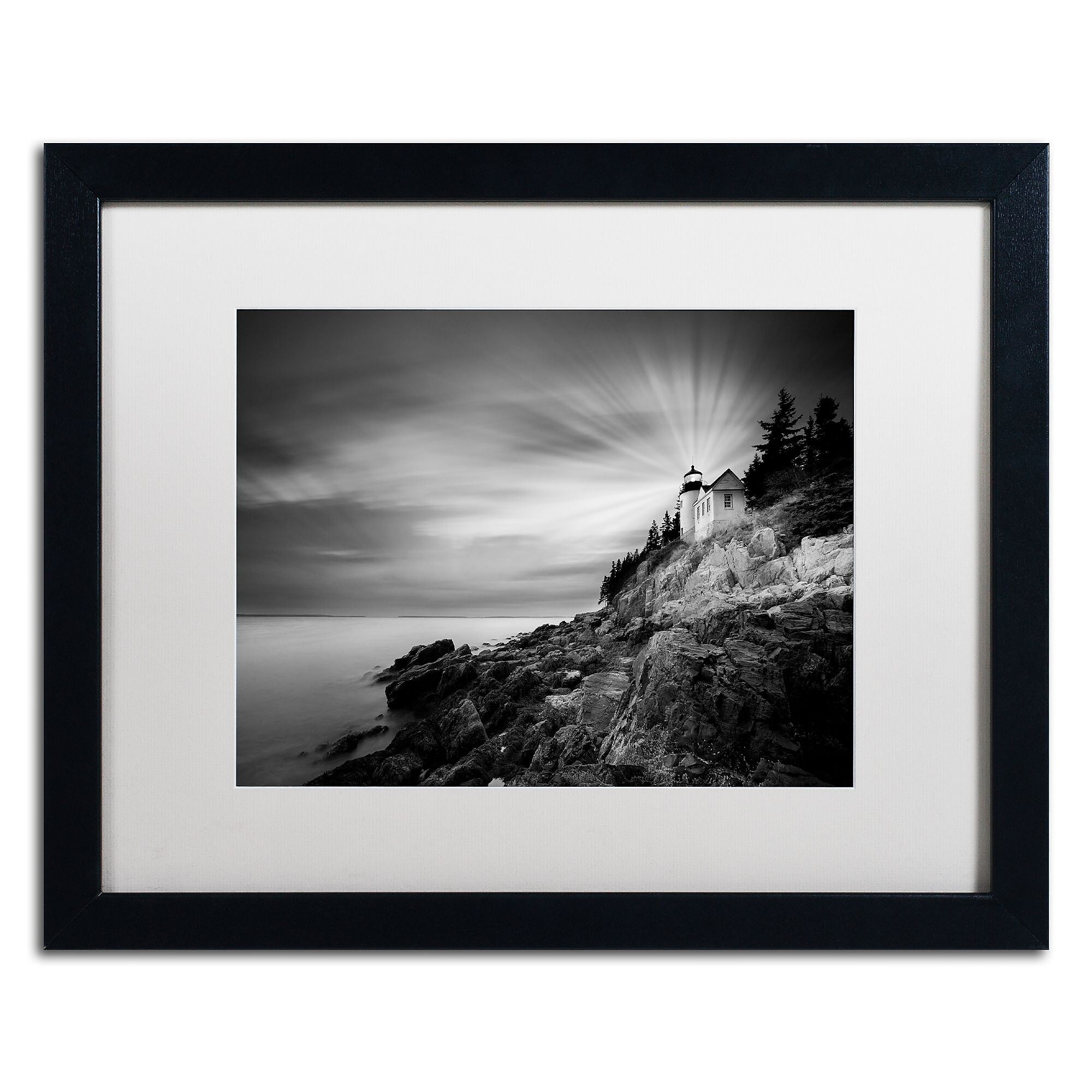 Trademark Fine Art ''Bass Harbor Lighthouse'' by Moises Levy 16" x 20" White Matted Black Frame (ALI1065-B1620MF)