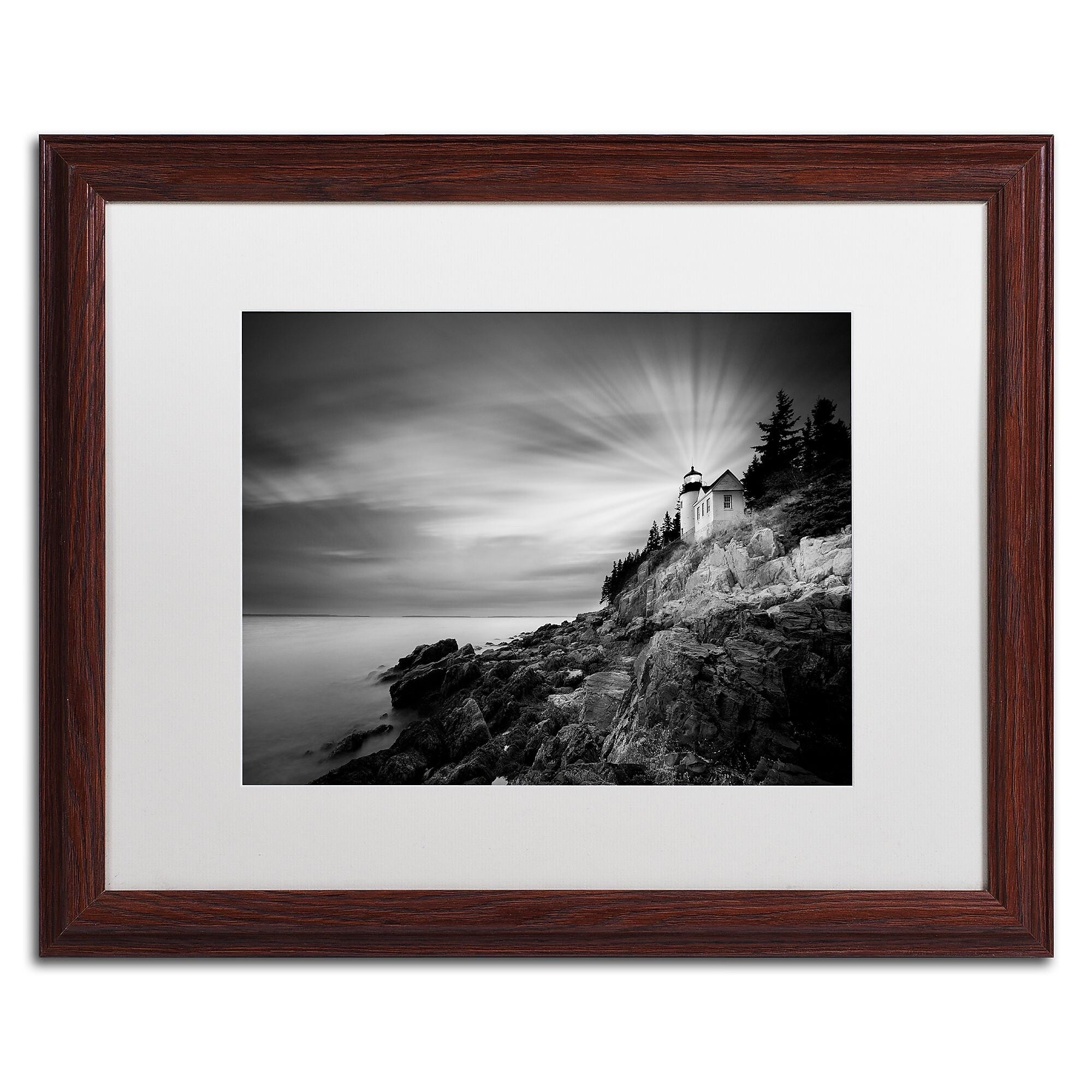 Trademark Fine Art ''Bass Harbor Lighthouse'' by Moises Levy 16" x 20" White Matted Wood Frame (ALI1065-W1620MF)