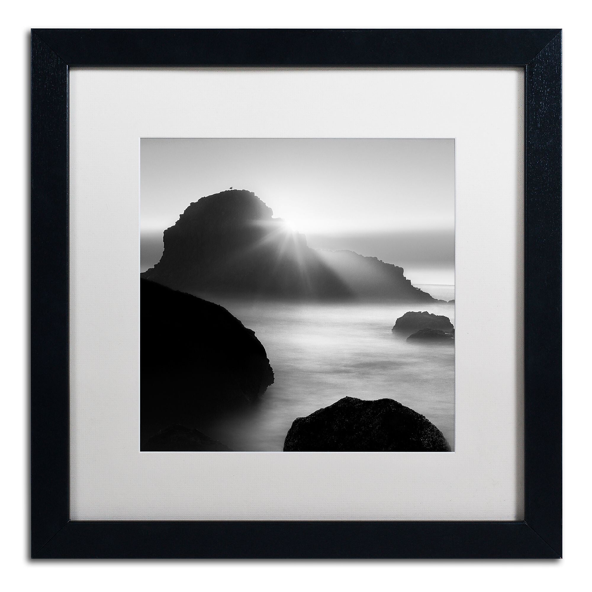 Trademark Fine Art ''Long Sunset at Indian Beach'' by Moises Levy 16" x 16" White Matted Black Frame (ALI1067-B1616MF)