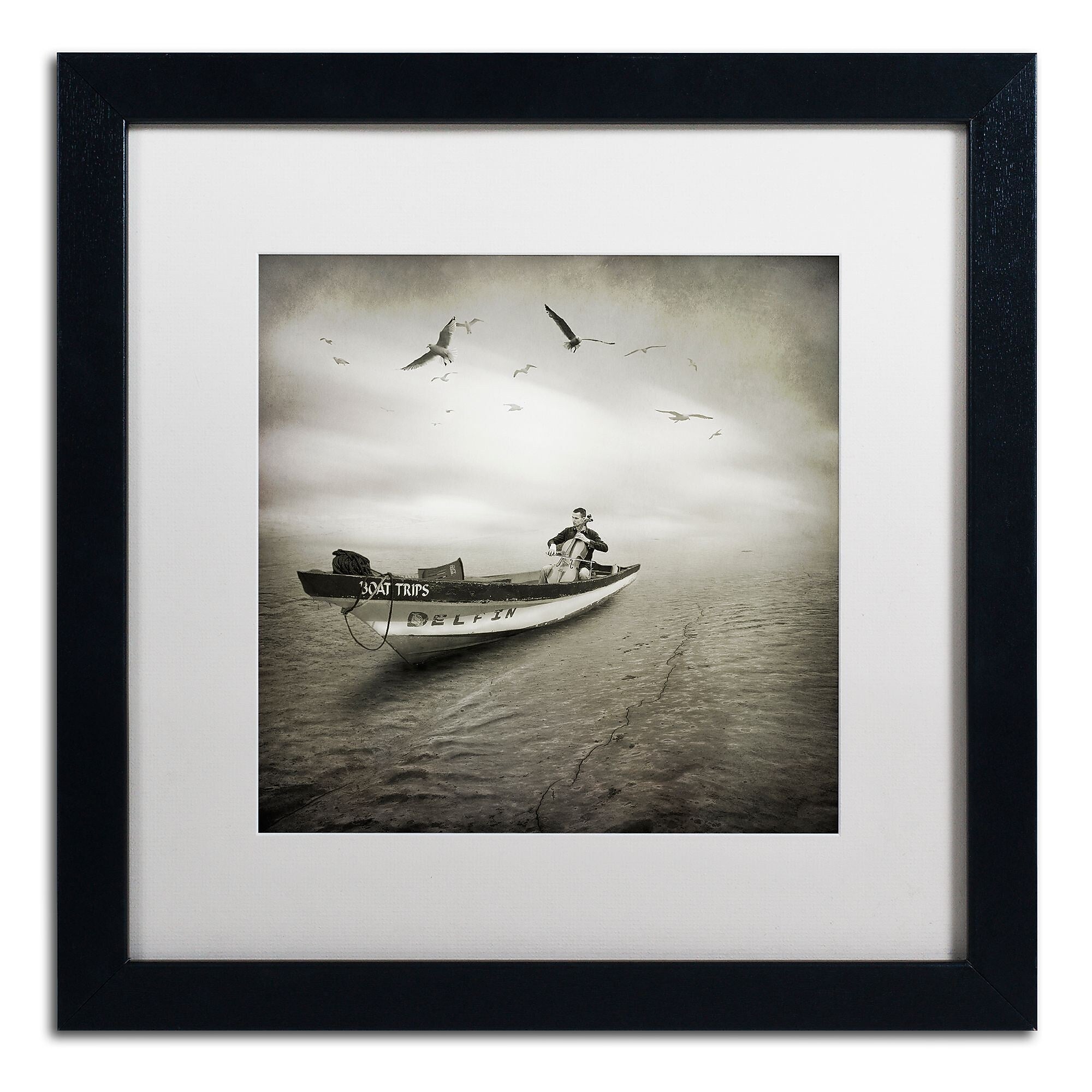 Trademark Fine Art ''Cello Sophia'' by Moises Levy 16" x 16" White Matted Black Frame (ALI1073-B1616MF)