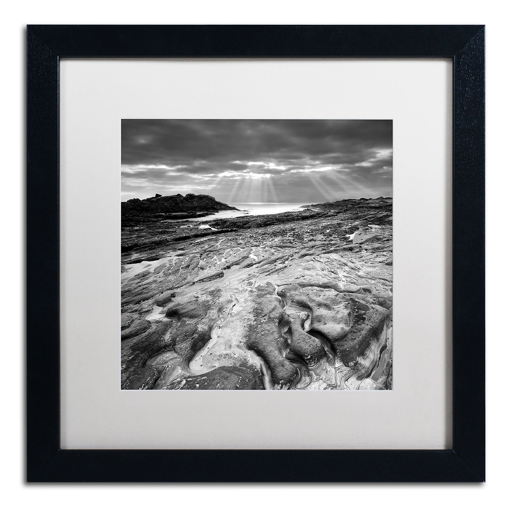 Trademark Fine Art ''Sunset at Point Lobos'' by Moises Levy 16" x 16" White Matted Black Frame (ALI1082-B1616MF)