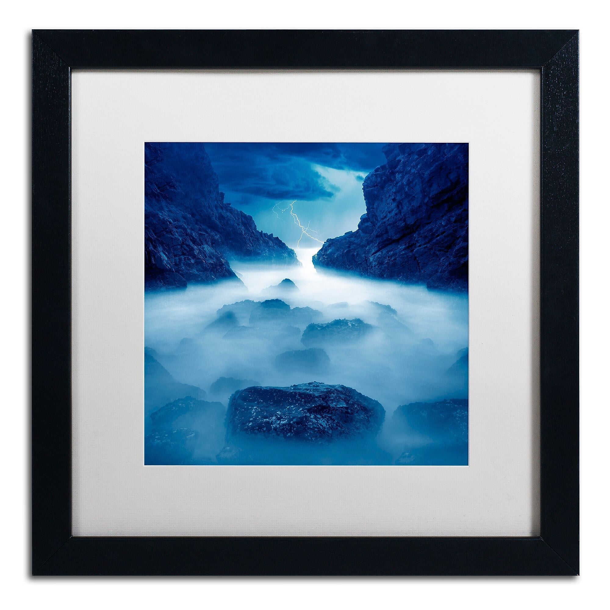 Trademark Fine Art ''Tormenta en Ixtapa Blue'' by Moises Levy 16" x 16" White Matted Black Frame (ALI1083-B1616MF)