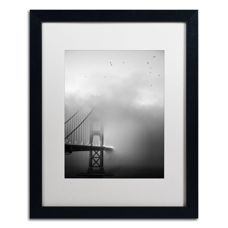 Trademark Fine Art ''Golden Gate and Birds'' by Moises Levy 16" x 20" White Matted Black Frame (ALI1095-B1620MF)