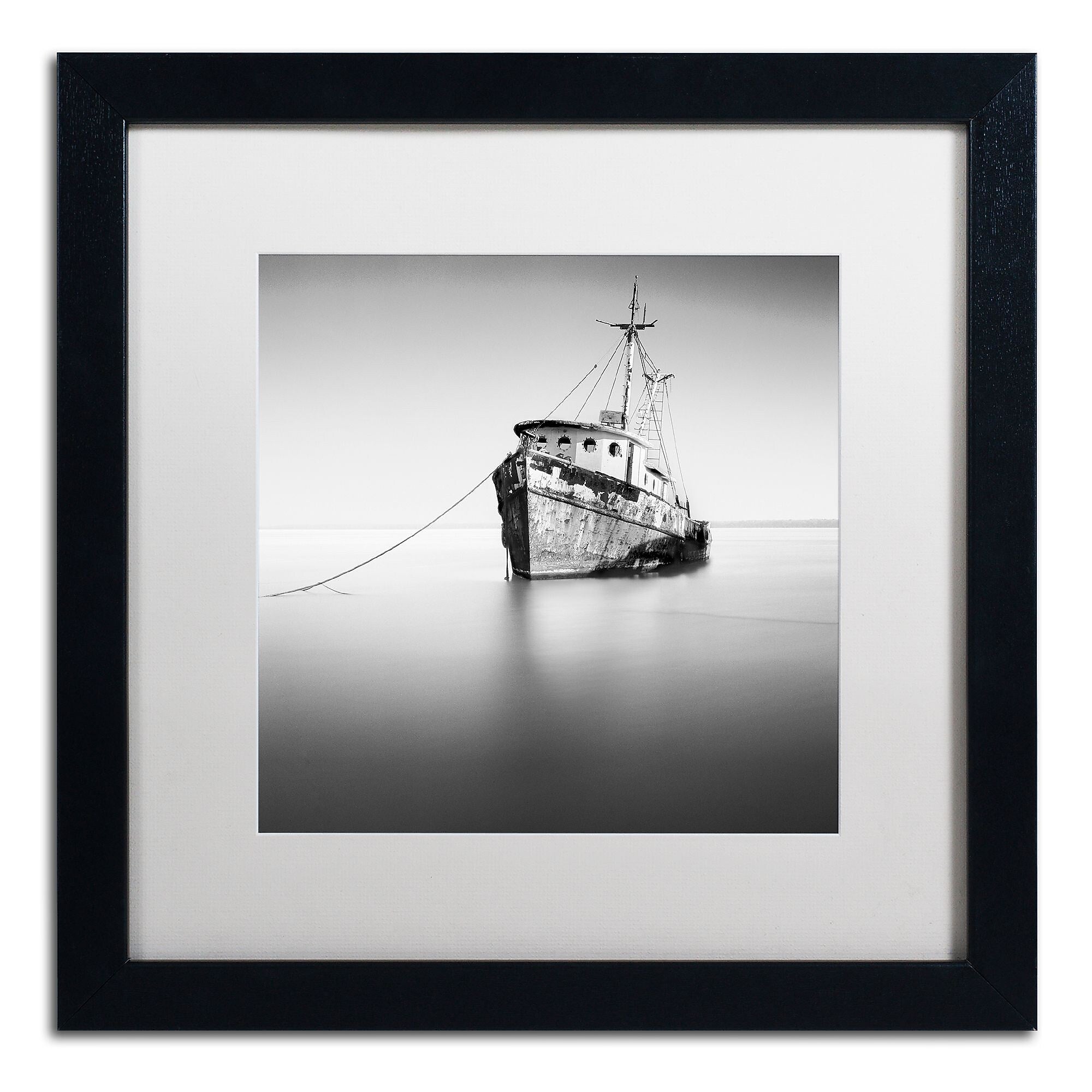 Trademark Fine Art ''Barco Hundido'' by Moises Levy 16" x 16" White Matted Black Frame (ALI1109-B1616MF)