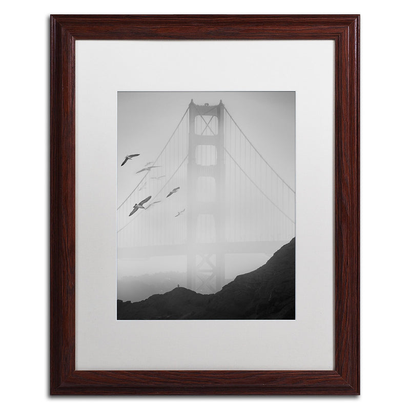 Trademark Fine Art ''Golden Gate Pier and Birds I'' by Moises Levy 16" x 20" White Matted Wood Frame (ALI1112-W1620MF)