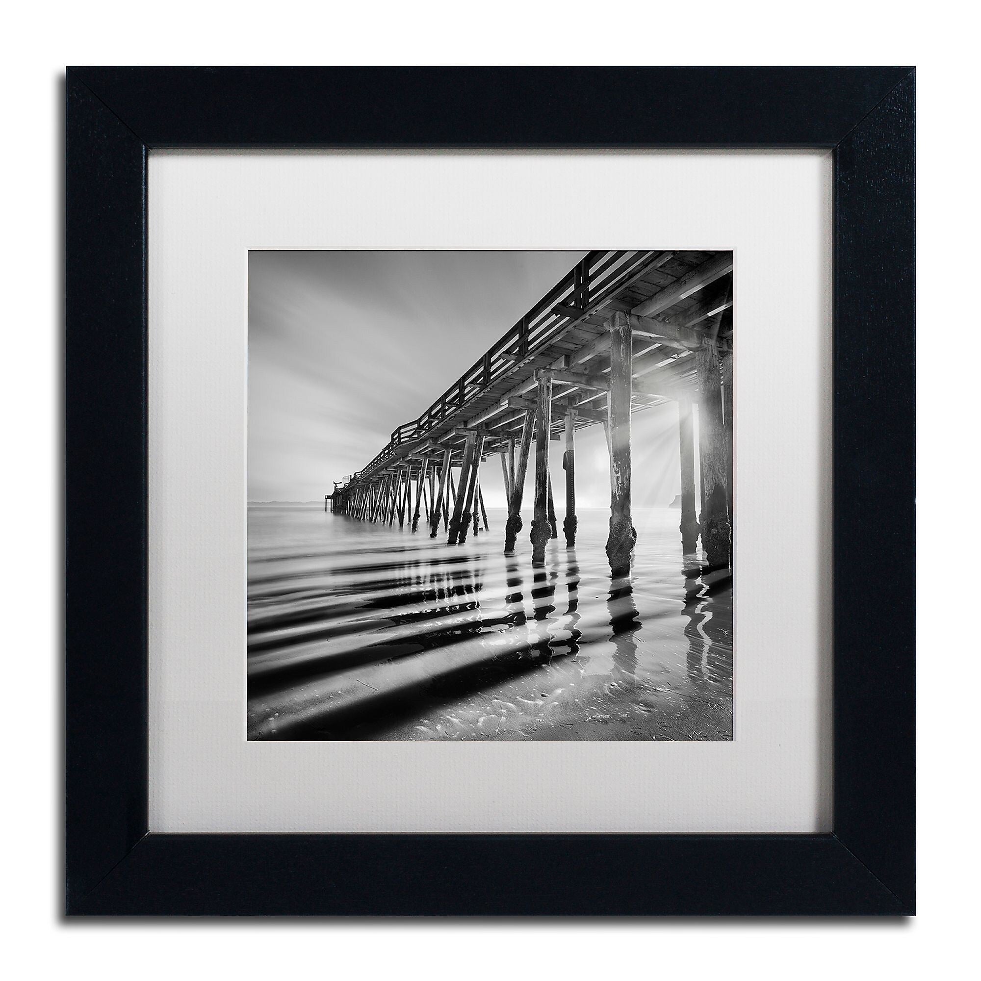 Trademark Fine Art ''Pier and Shadows'' by Moises Levy 11" x 11" White Matted Black Frame (ALI1119-B1111MF)