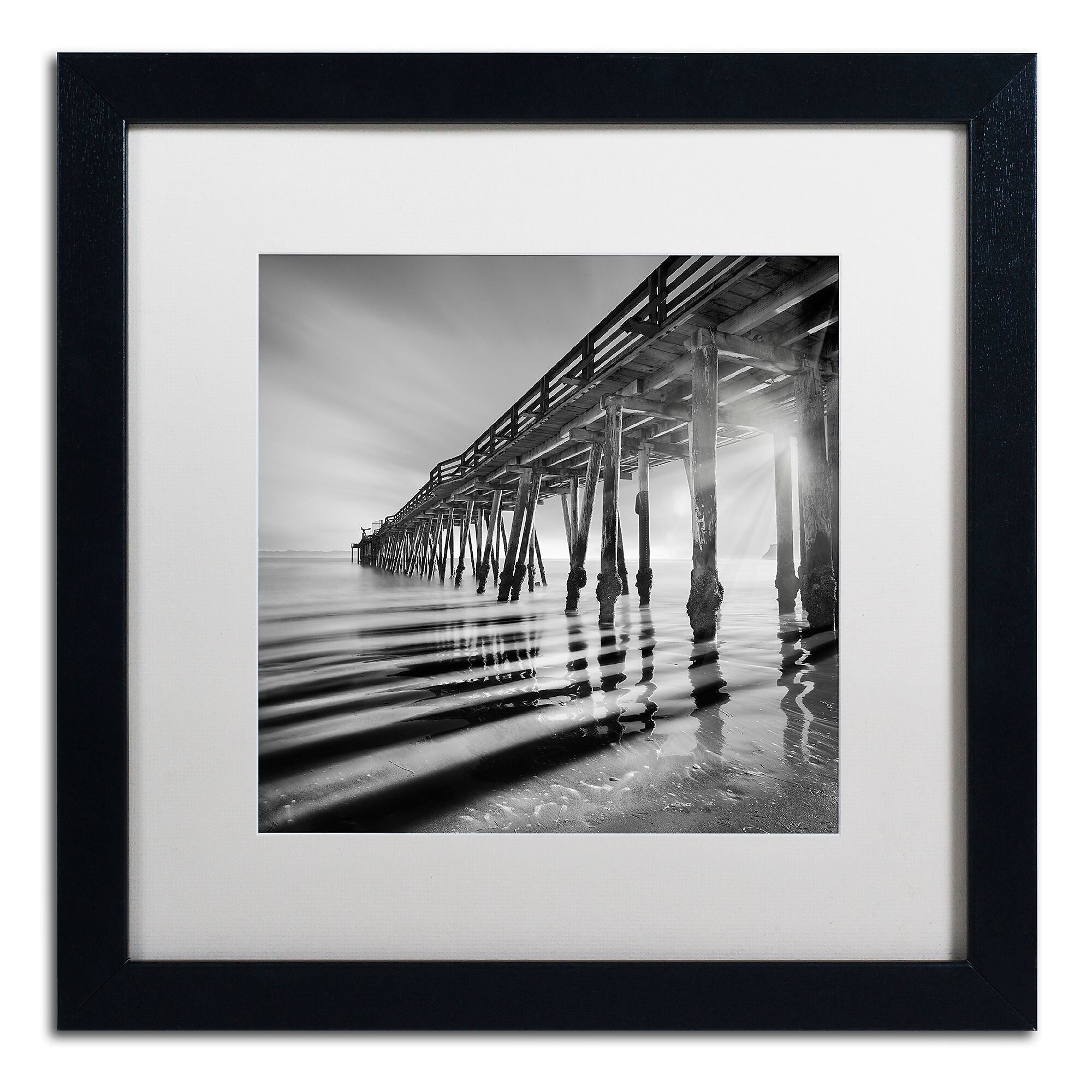 Trademark Fine Art ''Pier and Shadows'' by Moises Levy 16" x 16" White Matted Black Frame (ALI1119-B1616MF)