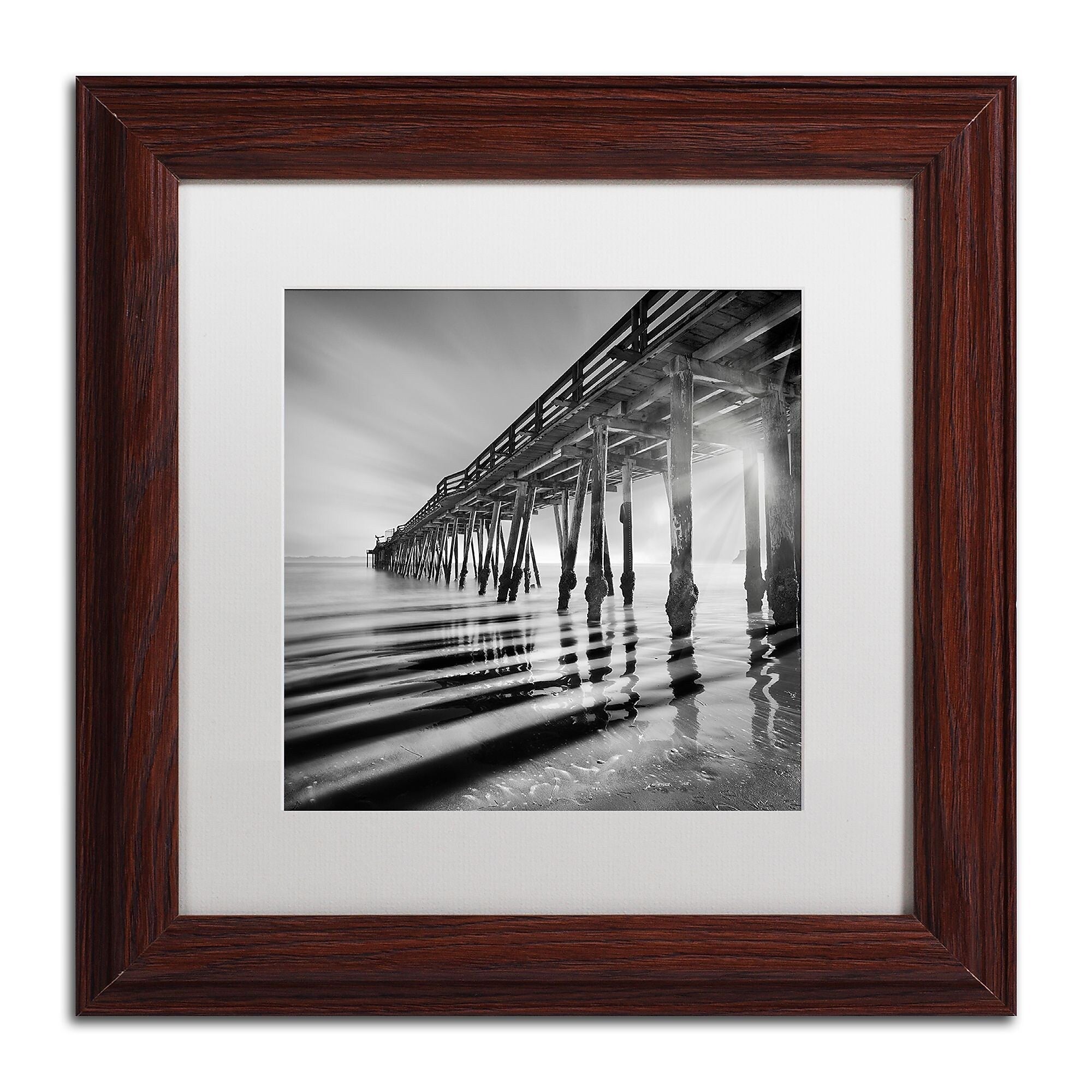Trademark Fine Art ''Pier and Shadows'' by Moises Levy 11" x 11" White Matted Wood Frame (ALI1119-W1111MF)