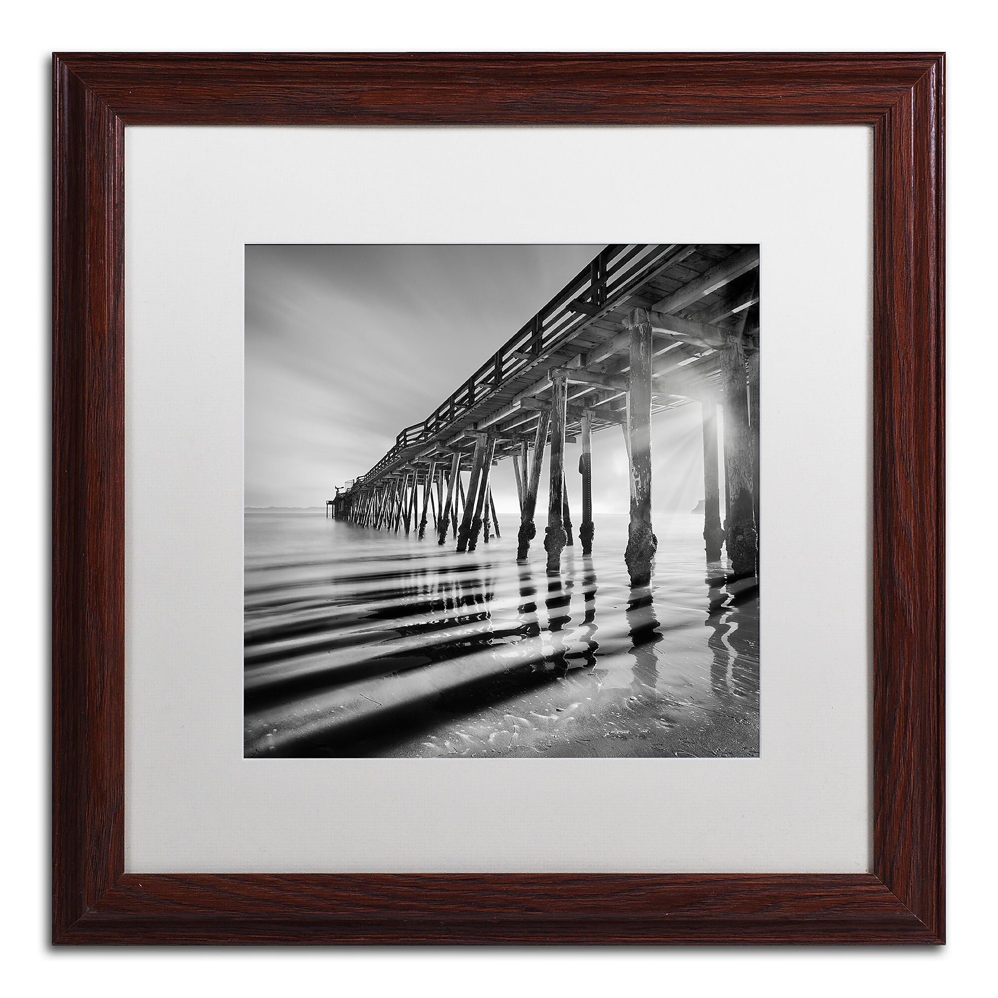 Trademark Fine Art ''Pier and Shadows'' by Moises Levy 16" x 16" White Matted Wood Frame (ALI1119-W1616MF)