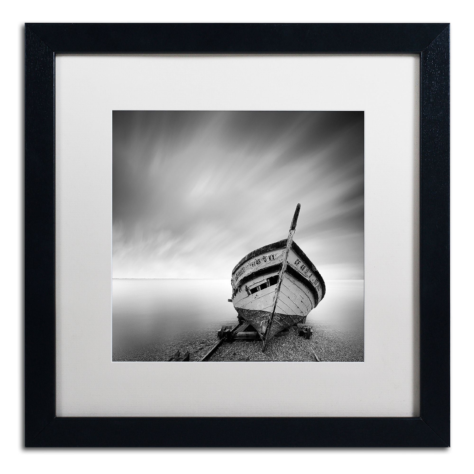 Trademark Fine Art ''Boat I'' by Moises Levy 16" x 16" White Matted Black Frame (ALI1120-B1616MF)