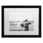 Trademark Fine Art ''Two Seagulls & Boats'' by Moises Levy 16" x 20" White Matted Black Frame (ALI1147-B1620MF)