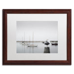 Trademark Fine Art ''Four Boats & Seagull'' by Moises Levy 16" x 20" White Matted Wood Frame (ALI1148-W1620MF)