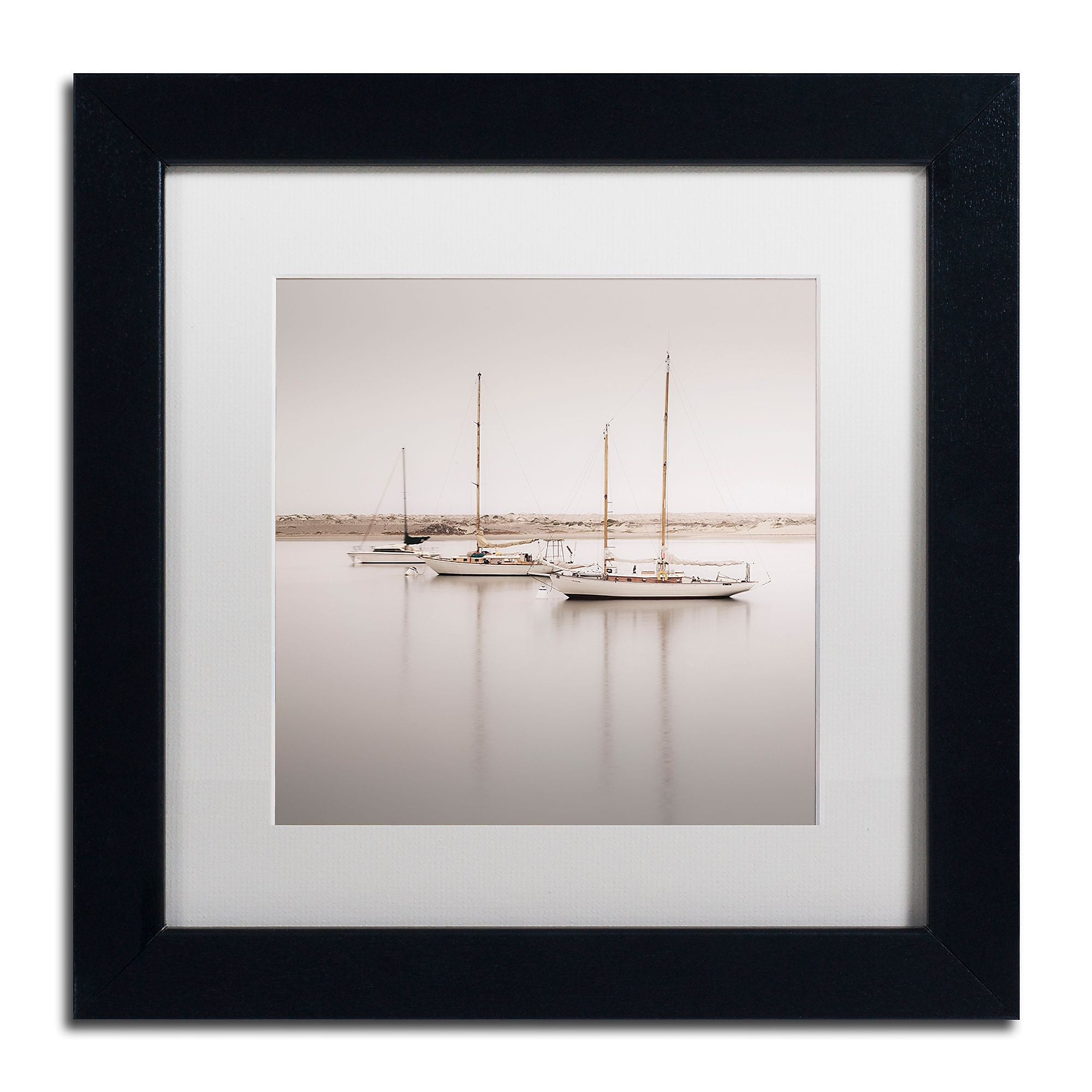 Trademark Fine Art ''Three Boats'' by Moises Levy 11" x 11" White Matted Black Frame (ALI1149-B1111MF)